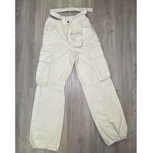 Forever 21 Cream Cargo Pants Womens Tie Waist Cutout High Rise
